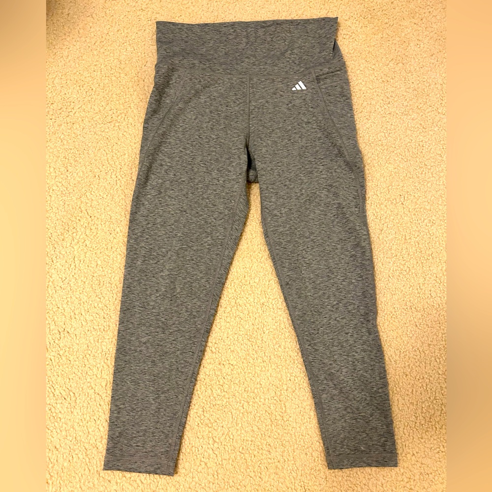 Adidas Optime Stash Pocket High-Waisted 7/8 Leggings Grey Size Large